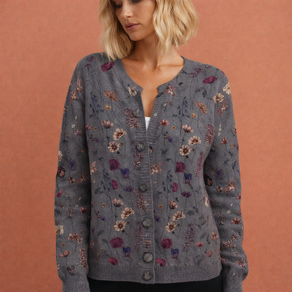 Blomstret cardigan for kvinner med lun strikk til høst og vinter