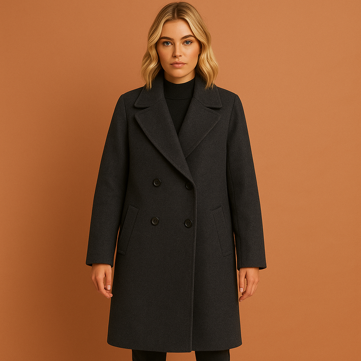 Women's Elegant Fit Double-Breasted Long Coat