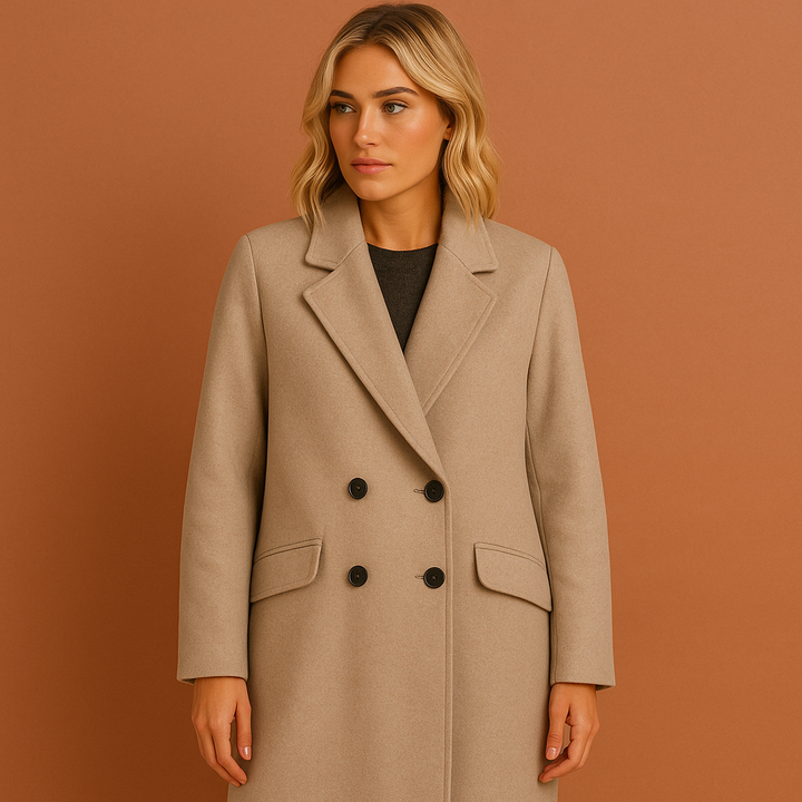 Women's Elegant Fit Double-Breasted Long Coat