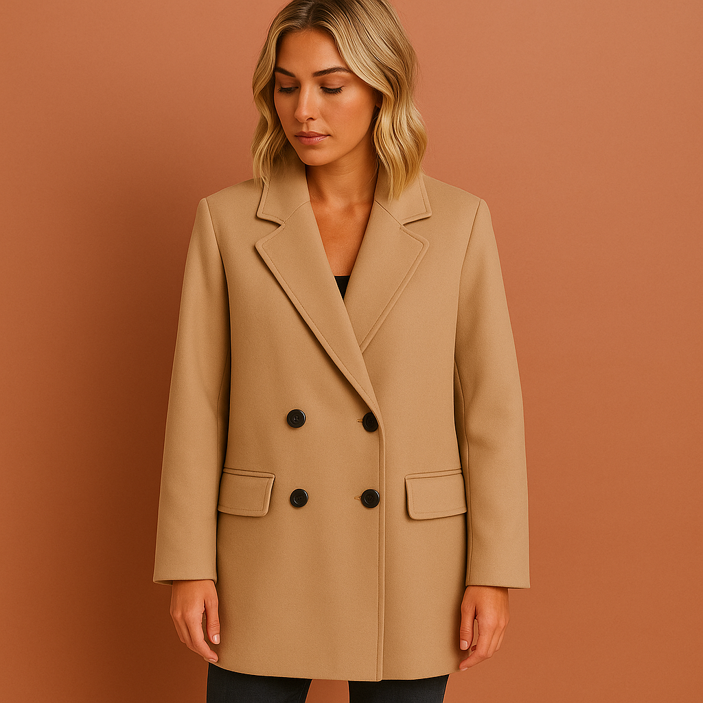 Women's Elegant Fit Double-Breasted Long Coat
