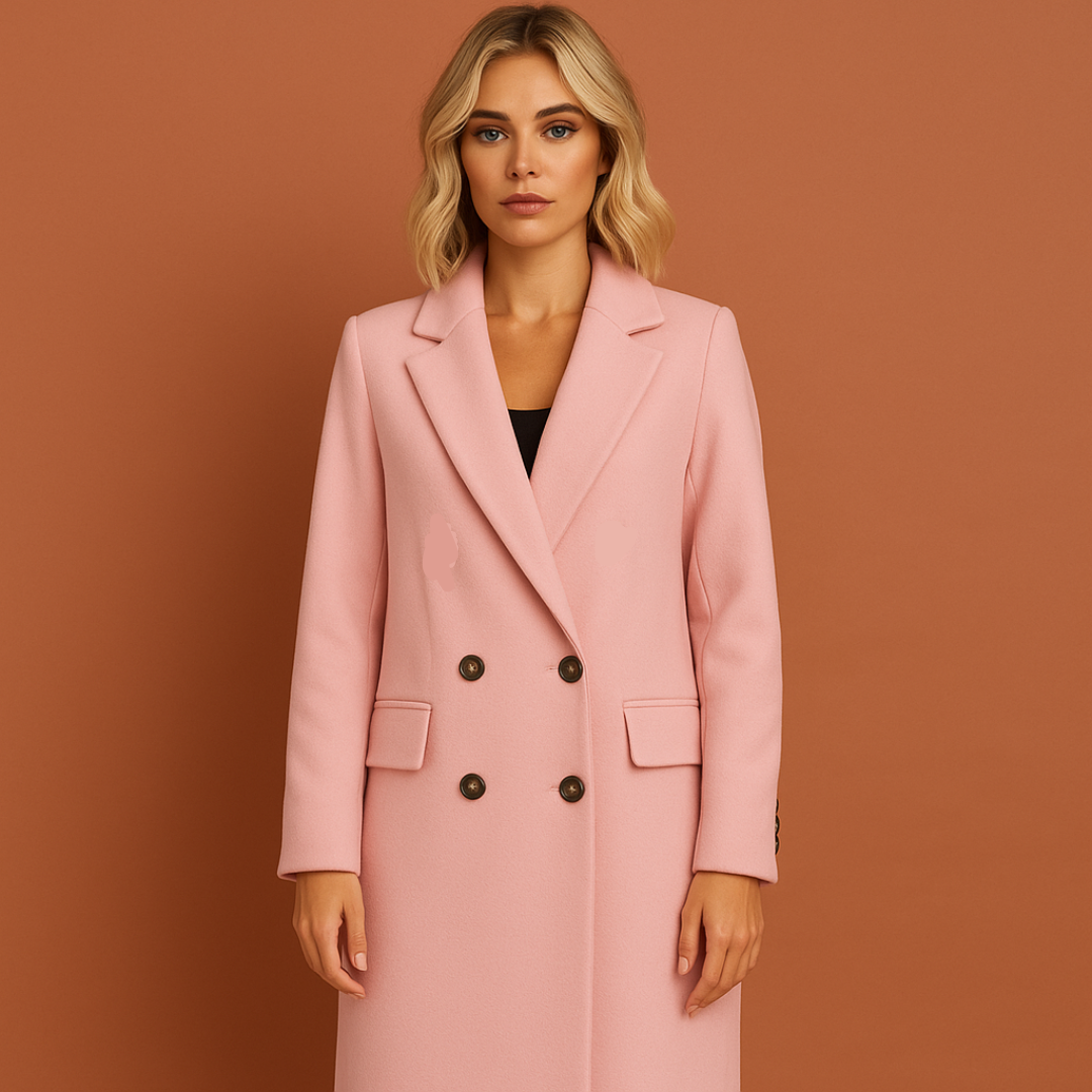 Women's Elegant Fit Double-Breasted Long Coat