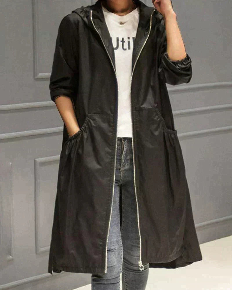 Women's Waterproof Long Raincoat - Comfortable Fit