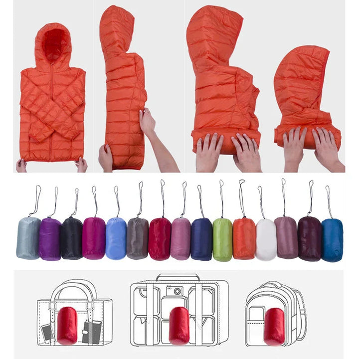Women's Foldable Hooded Jacket with Long Sleeves