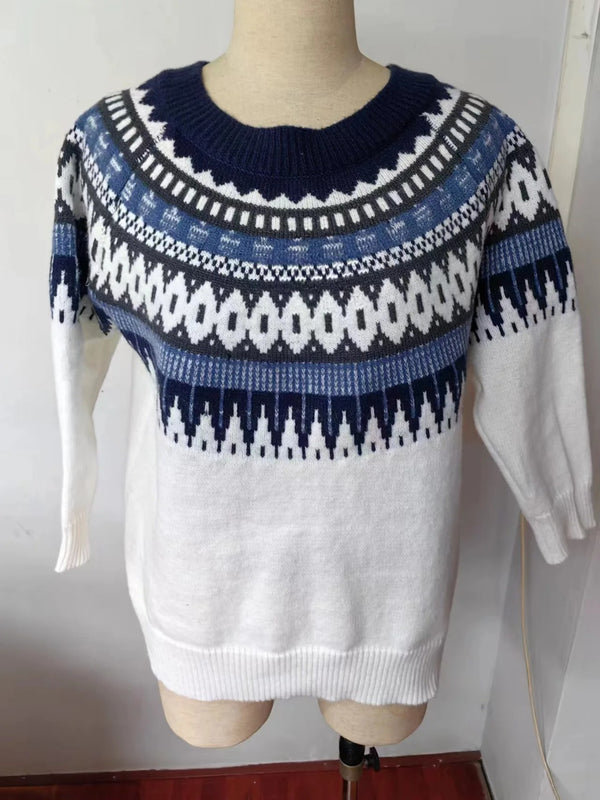 Women's Norwegian Pattern Round Neck Pullover