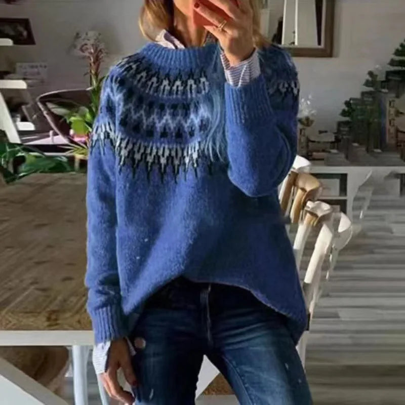 Women's Norwegian Pattern Round Neck Pullover