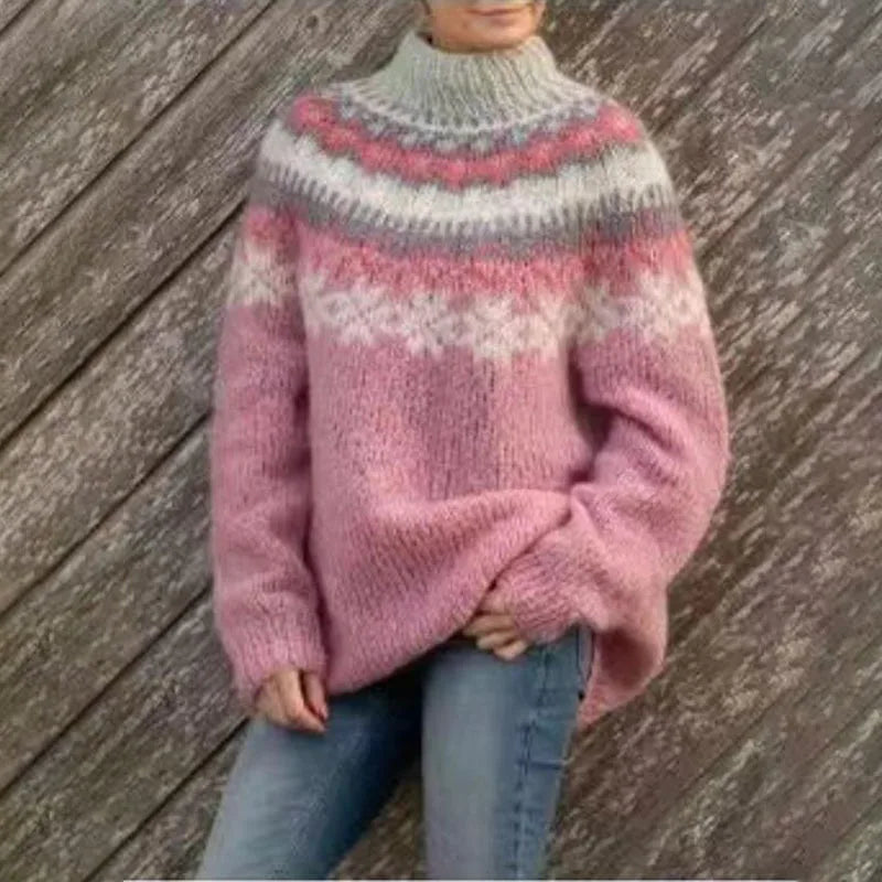 Women's Norwegian Pattern Round Neck Pullover
