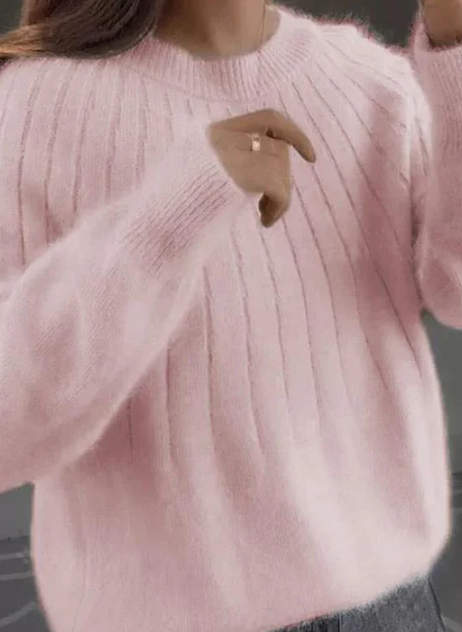 Women's Fluffy Textured Sweater with Round Neck