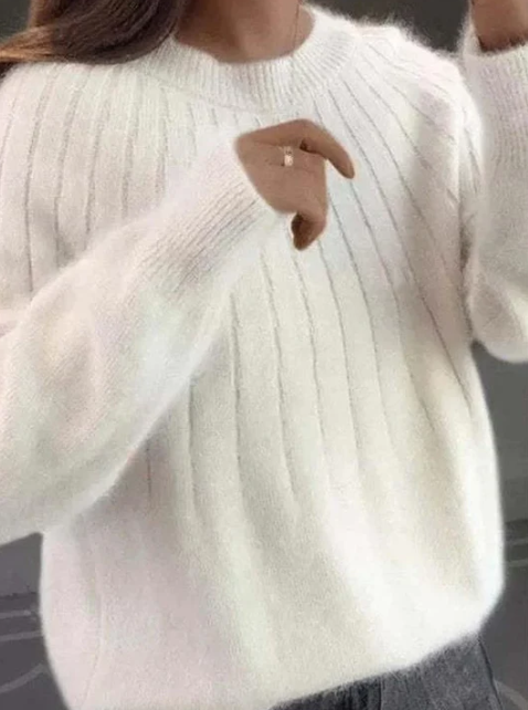 Women's Fluffy Textured Sweater with Round Neck