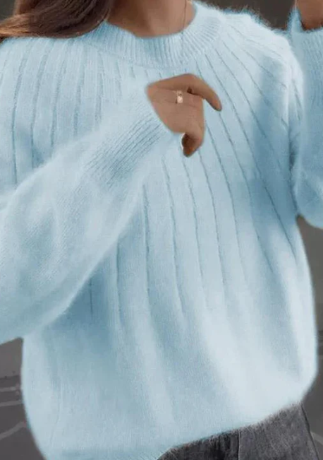 Women's Fluffy Textured Sweater with Round Neck