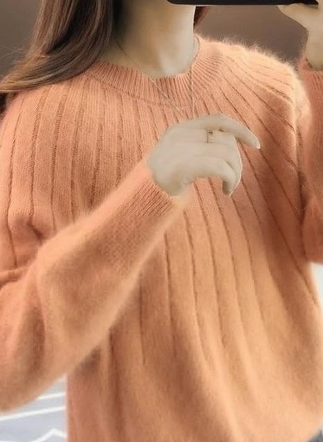 Women's Fluffy Textured Sweater with Round Neck