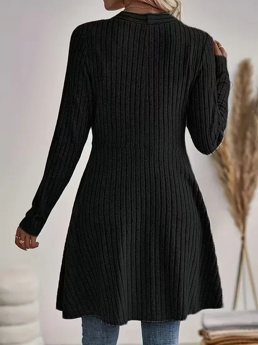 Damen-Cardigan mit V-Ausschnitt, Rippstruktur und offener Vorderseite
