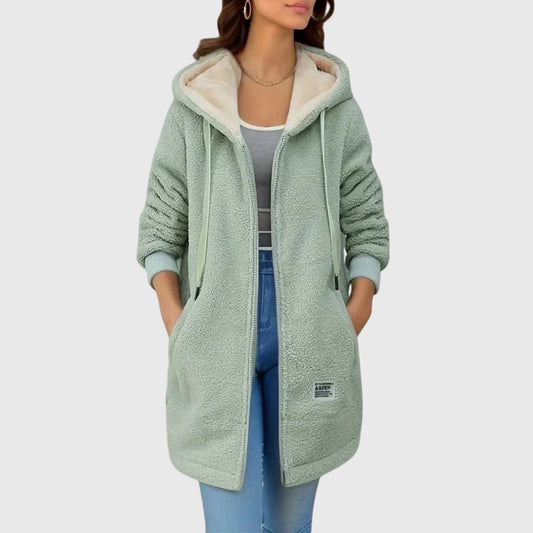 Lange, warme winterjas met capuchon en voering voor dames, voor buiten