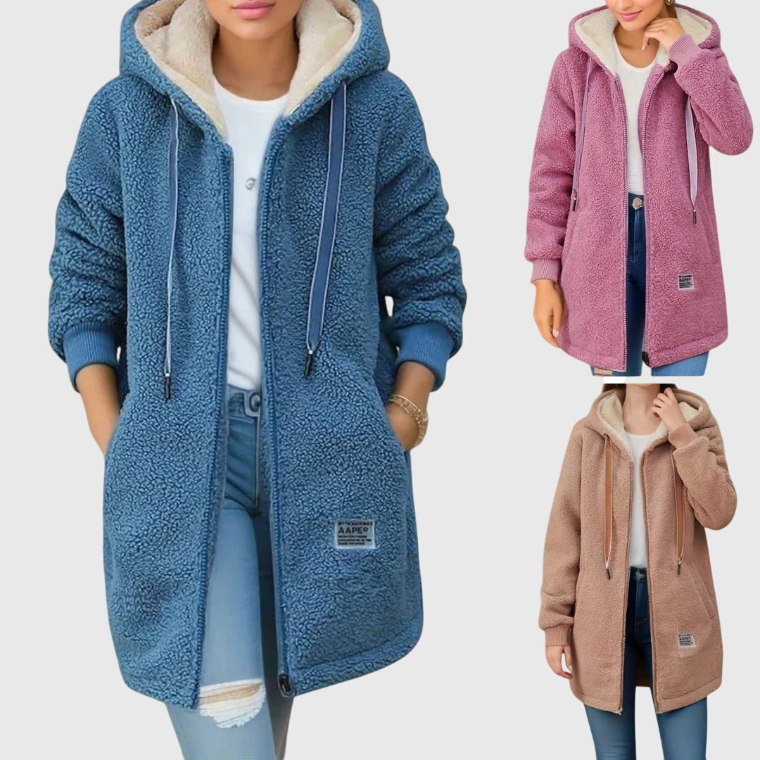 Women's Warm Long Hooded Coat with Zipper