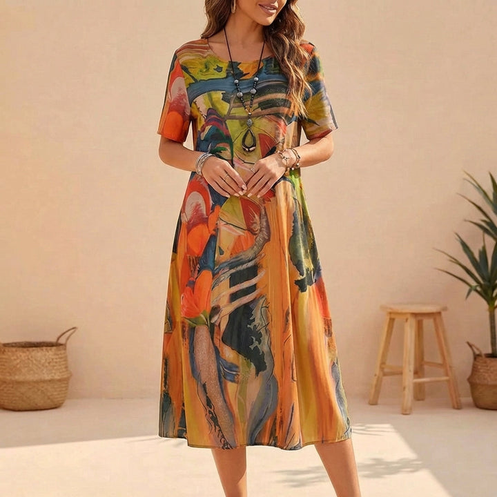 Dianna | Women's A-Line Midi Dress with Short Sleeves