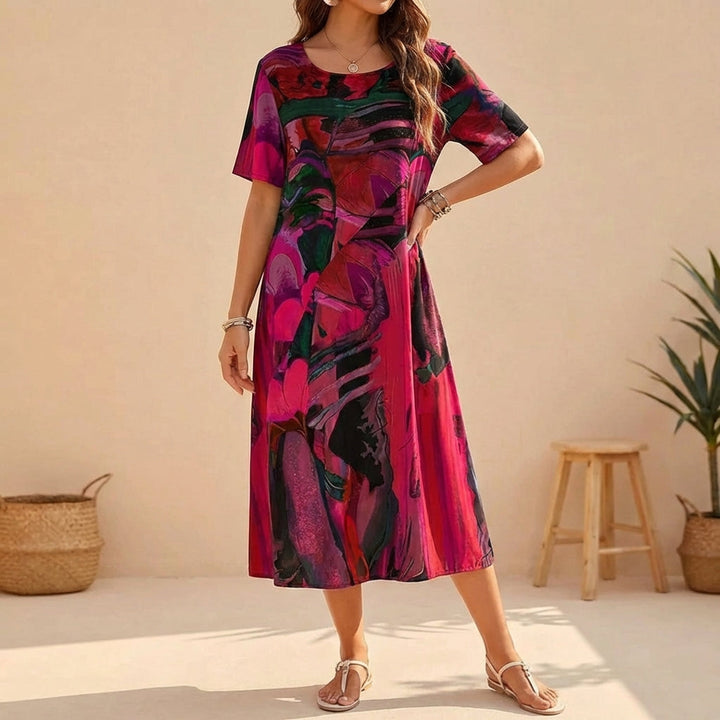 Dianna | Women's A-Line Midi Dress with Short Sleeves