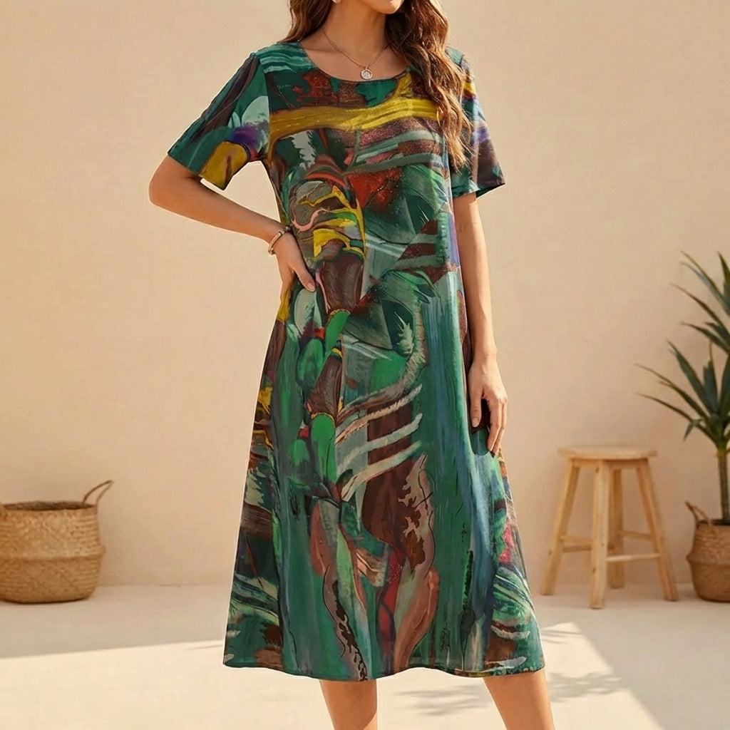 Dianna | Women's A-Line Midi Dress with Short Sleeves