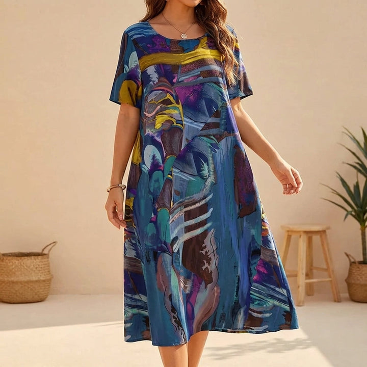 Dianna | Women's A-Line Midi Dress with Short Sleeves