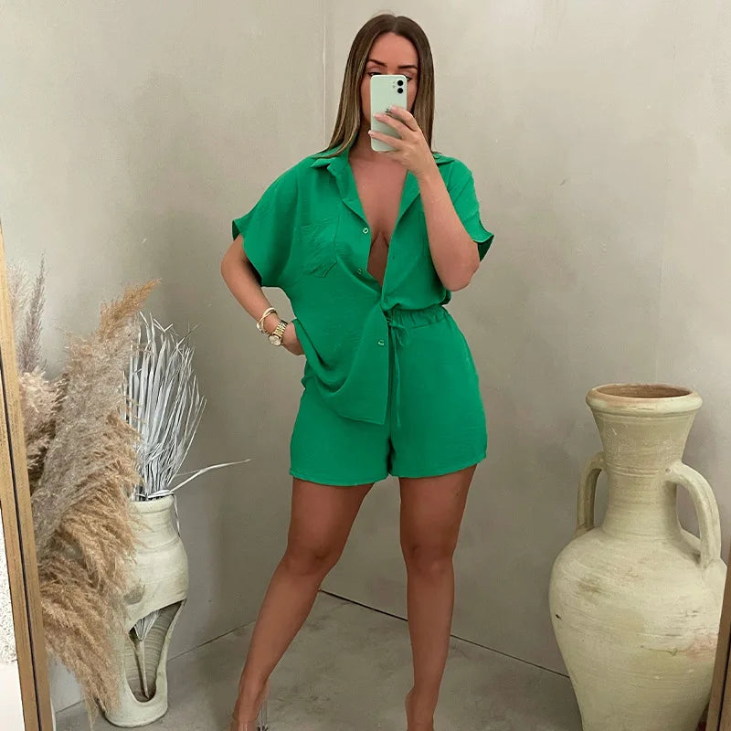 Dominique | Women's Short Sleeve Button-Down Set