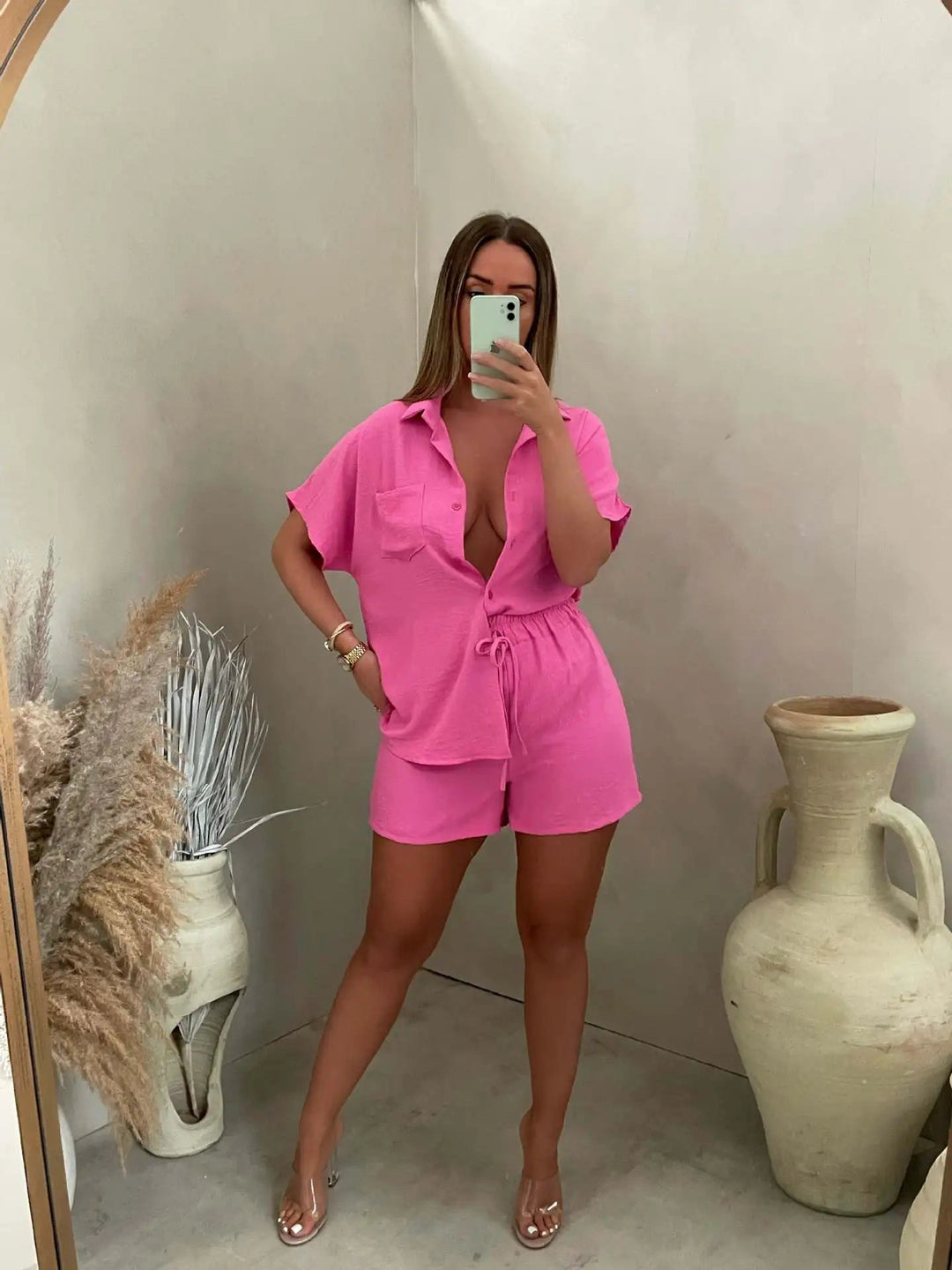 Dominique | Women's Short Sleeve Button-Down Set
