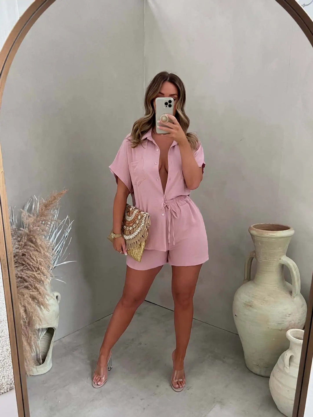 Dominique | Women's Short Sleeve Button-Down Set