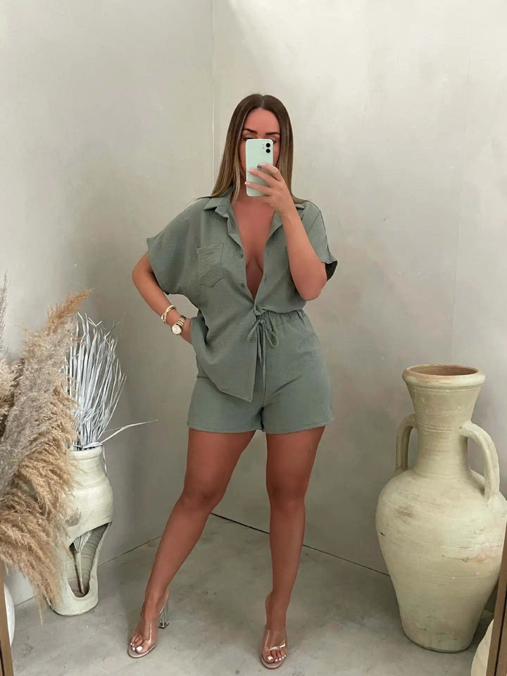 Dominique | Women's Short Sleeve Button-Down Set