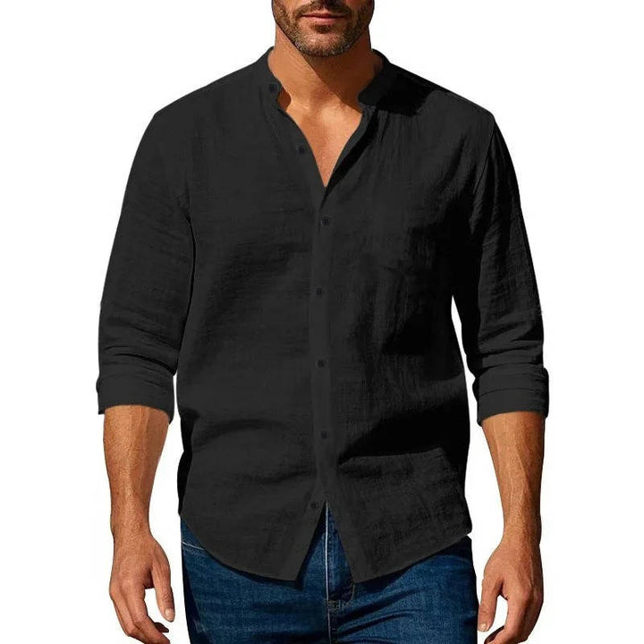 Men's Casual Long Sleeve Button-Up Linen Shirt