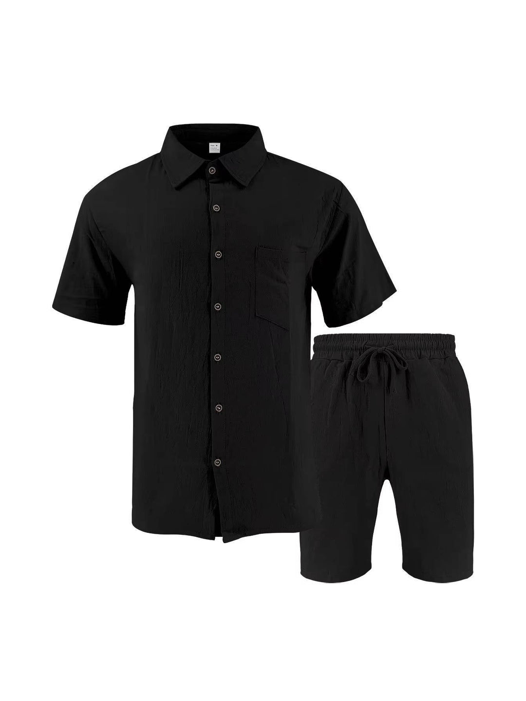 Men's Linen Short Sleeve Button-Up Shirt and Shorts Set for Summer