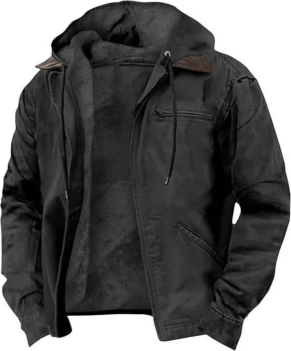 Men's Hooded Fleece Jacket with Zippered Closure