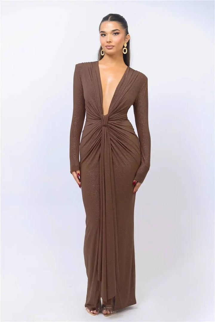 Women's Deep V Pleated Sleeveless Maxi Dress