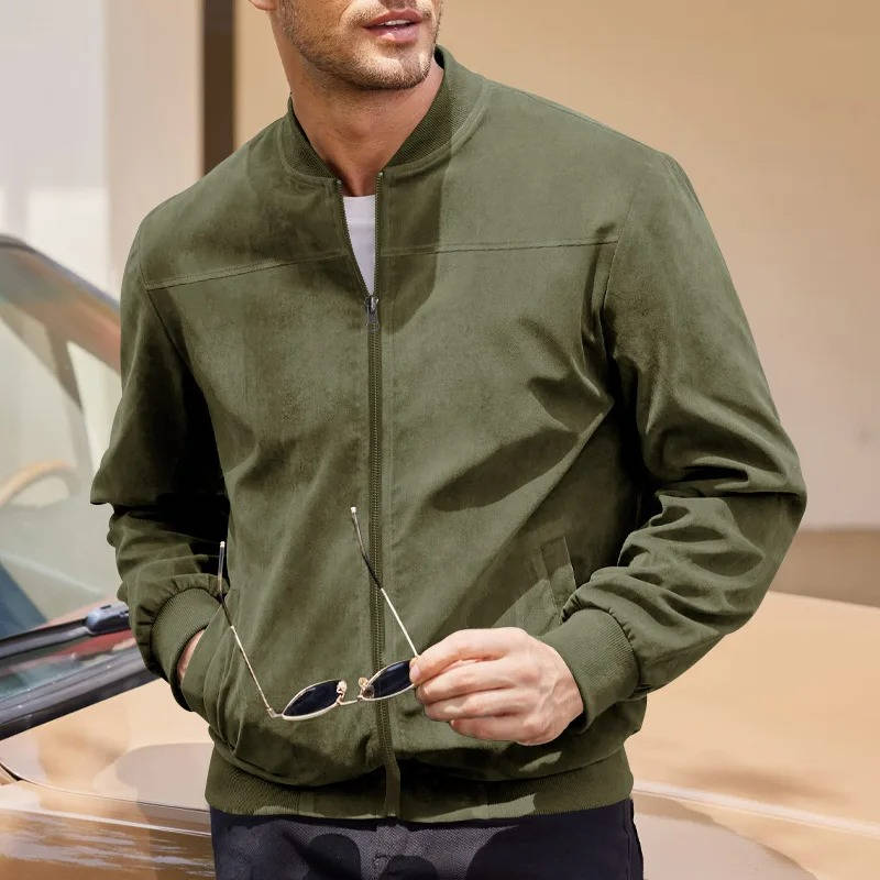 Men's Suede Casual Bomber Jacket