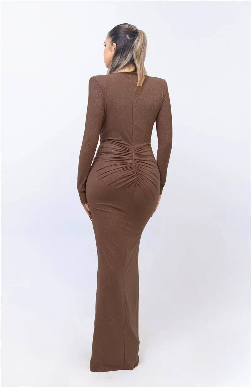 Women's Deep V Pleated Sleeveless Maxi Dress