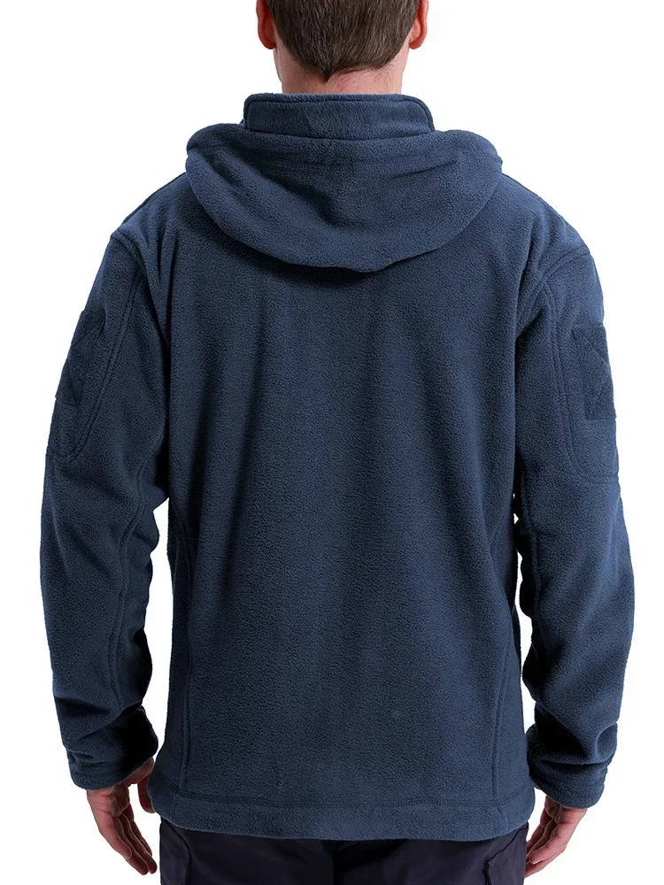 Men's Tactical Fleece Jacket with Hood and Multiple Pockets