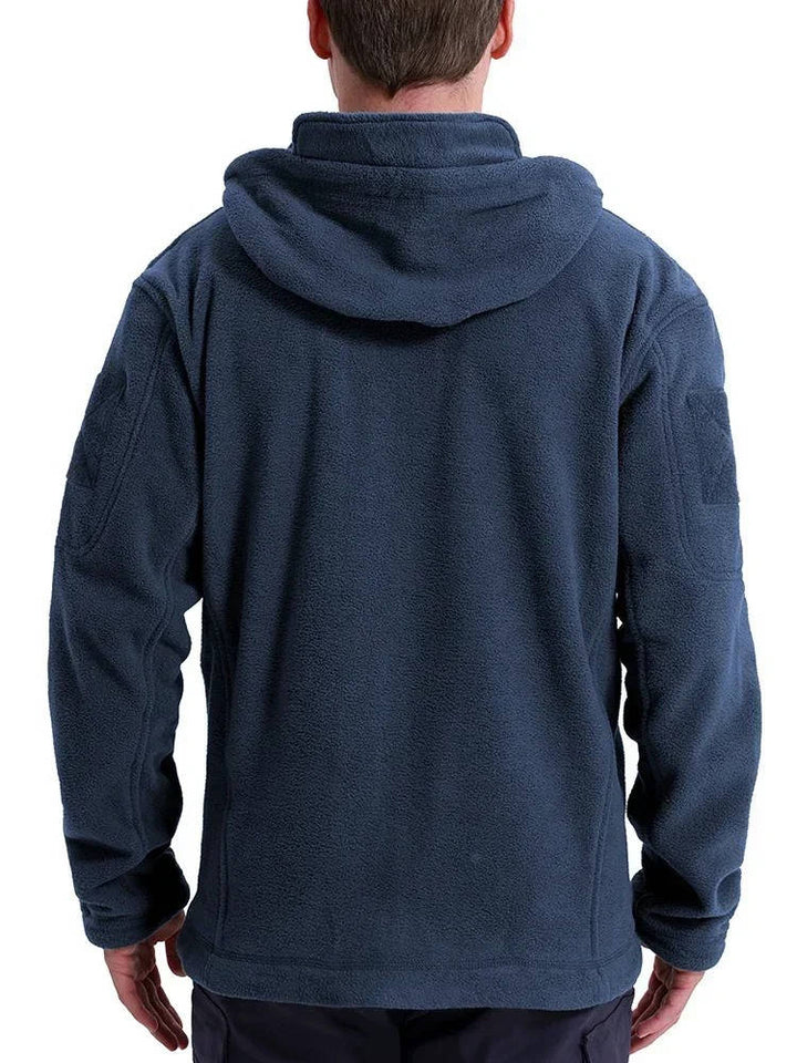 Men's Tactical Fleece Jacket with Hood and Multiple Pockets
