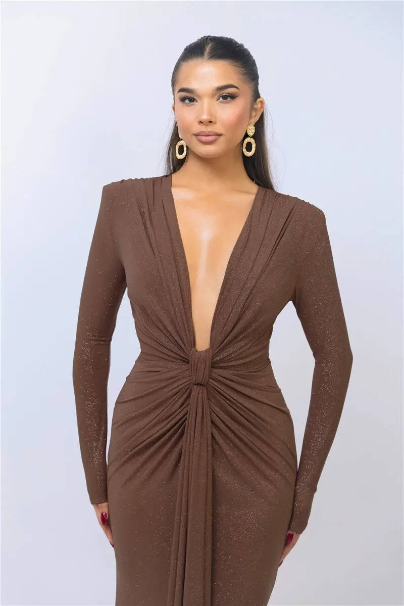 Women's Deep V Pleated Sleeveless Maxi Dress