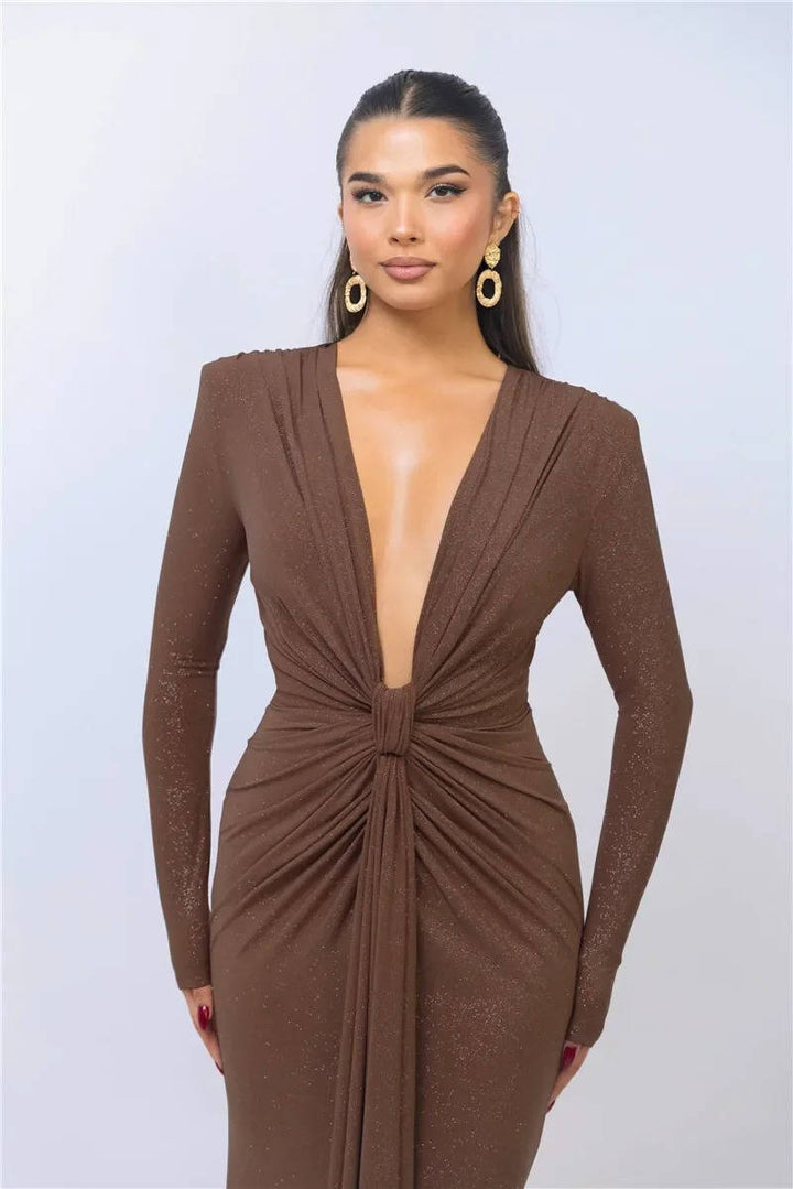 Women's Deep V Pleated Sleeveless Maxi Dress