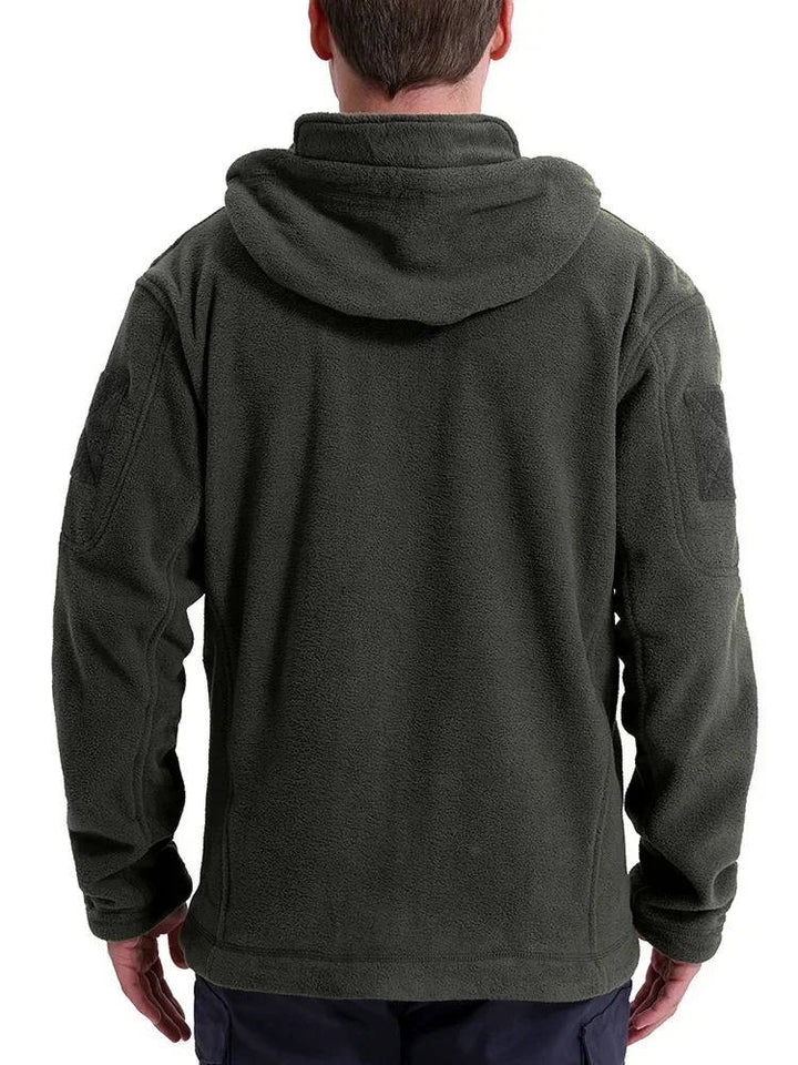 Men's Tactical Fleece Jacket with Hood and Multiple Pockets