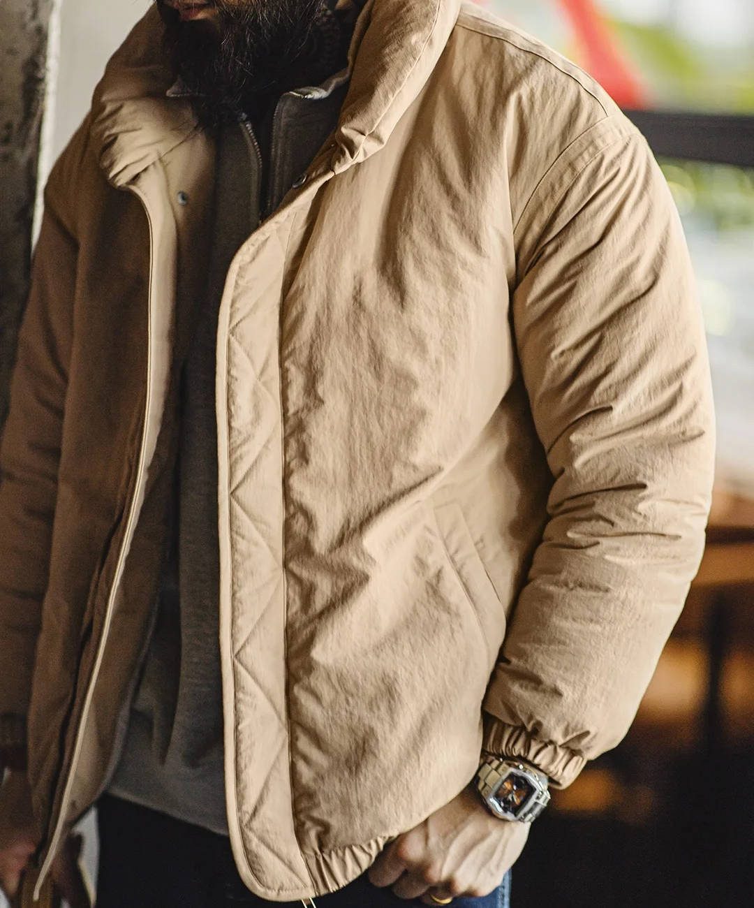 Men's Lightweight Beige Puffer Coat