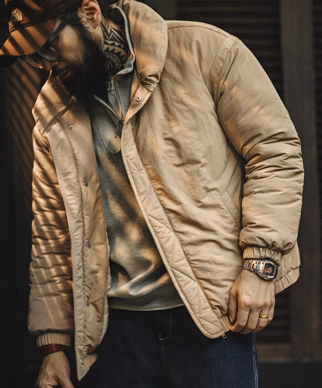 Men's Lightweight Beige Puffer Coat