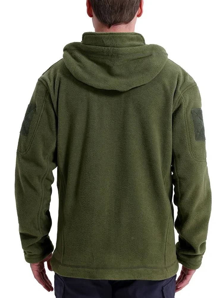 Men's Tactical Fleece Jacket with Hood and Multiple Pockets