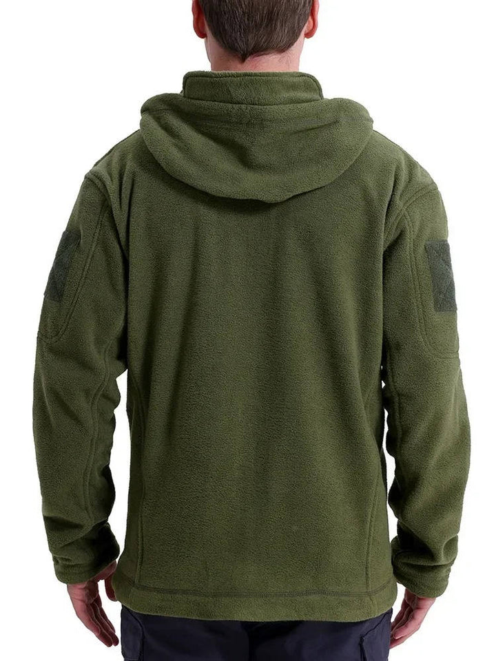 Men's Tactical Fleece Jacket with Hood and Multiple Pockets
