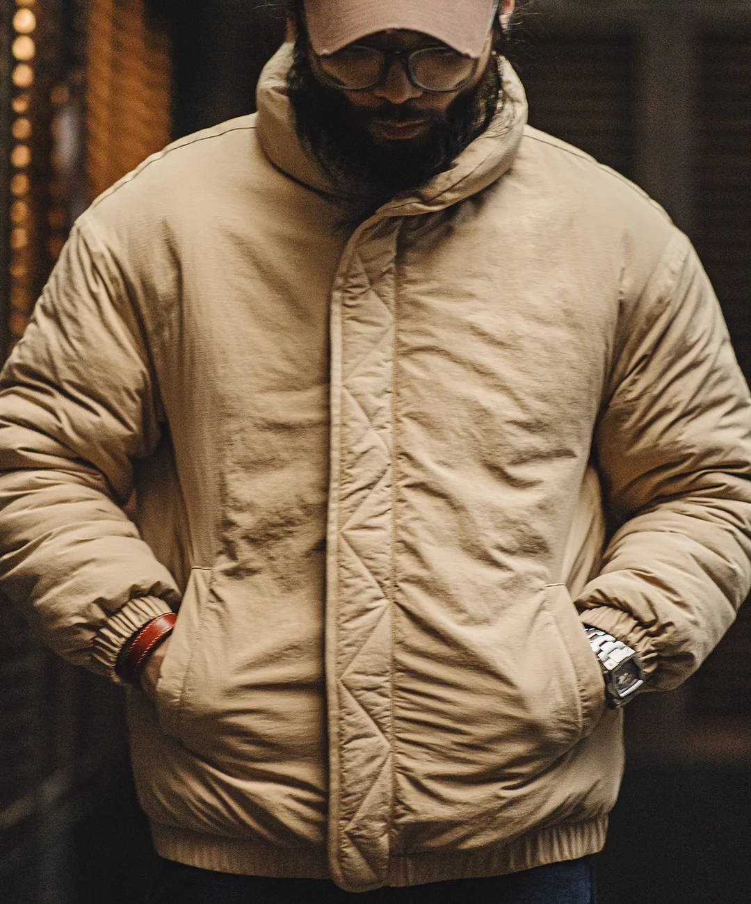 Men's Lightweight Beige Puffer Coat