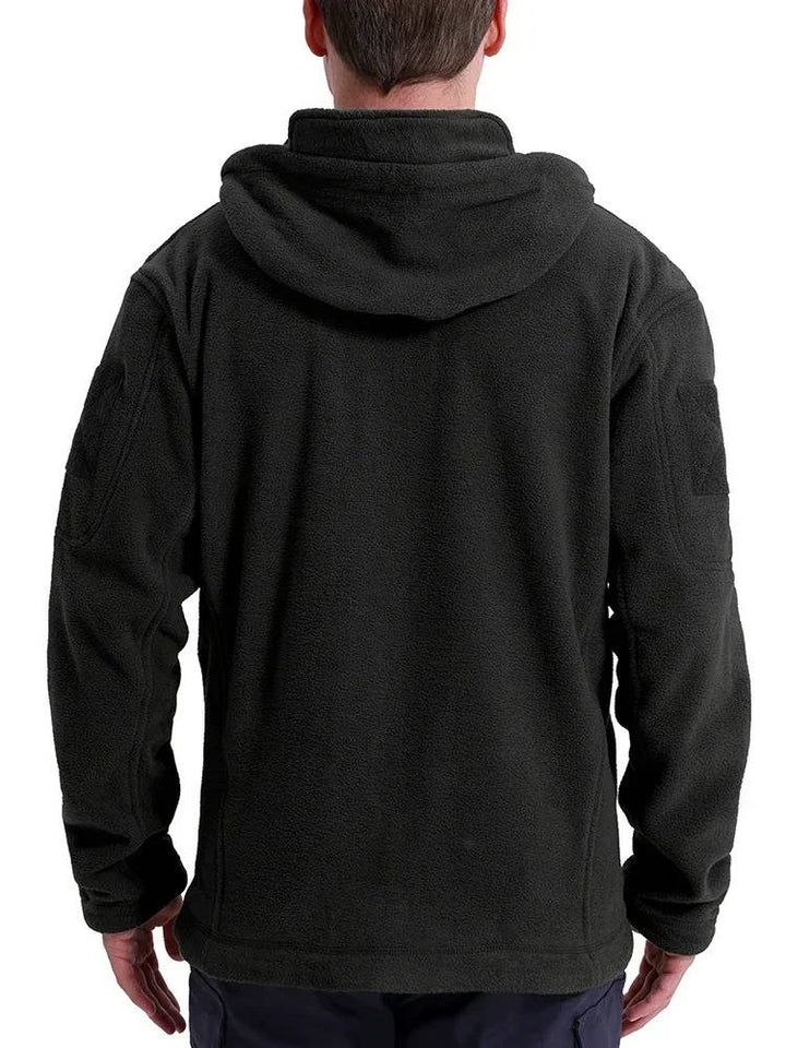 Men's Tactical Fleece Jacket with Hood and Multiple Pockets