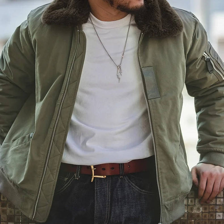 Men's Windproof Bomber Jacket with Rabbit Fur Lining