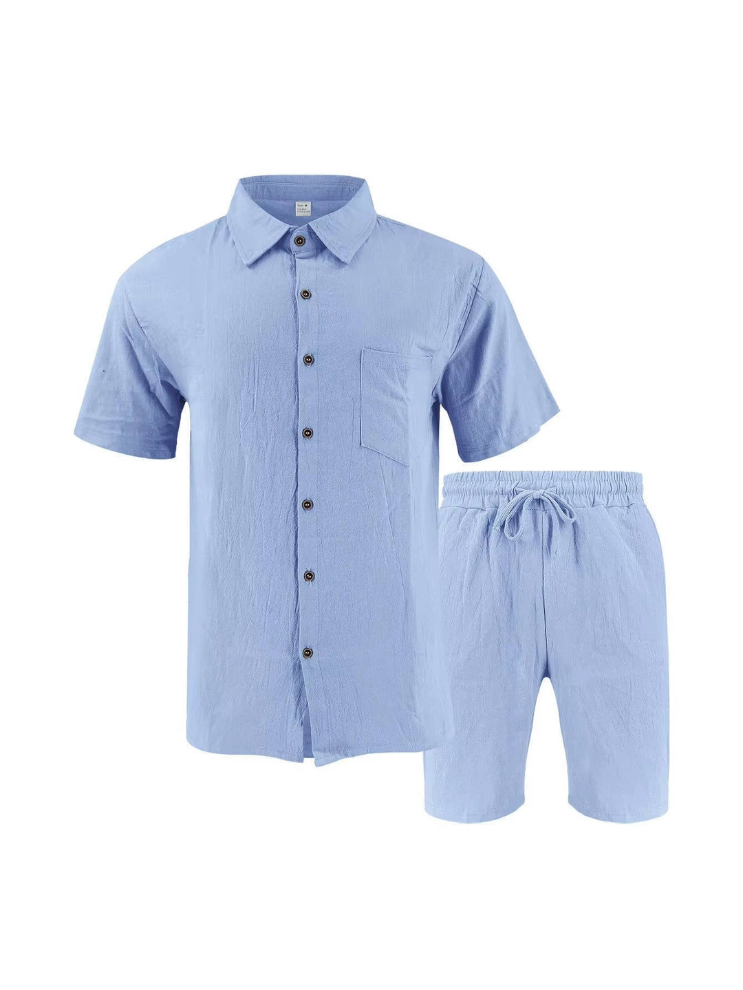 Men's Linen Short Sleeve Button-Up Shirt and Shorts Set for Summer