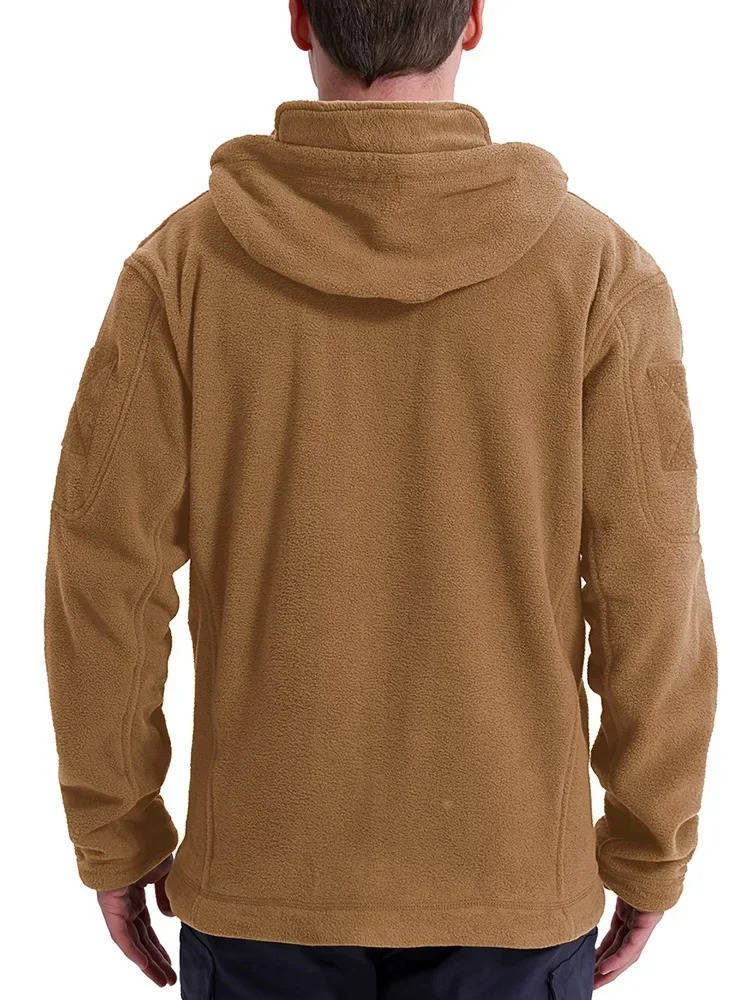 Men's Tactical Fleece Jacket with Hood and Multiple Pockets