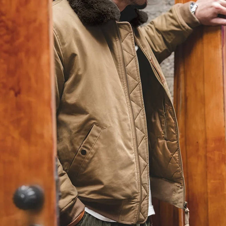 Men's Windproof Bomber Jacket with Rabbit Fur Lining