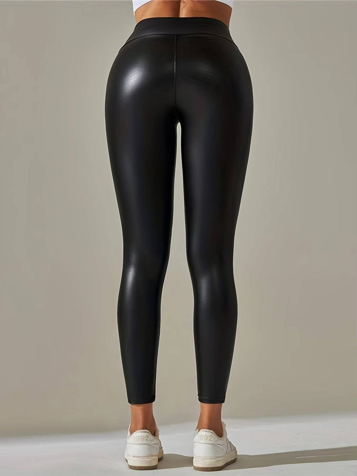 Women's Black High Waisted Faux Leather Leggings
