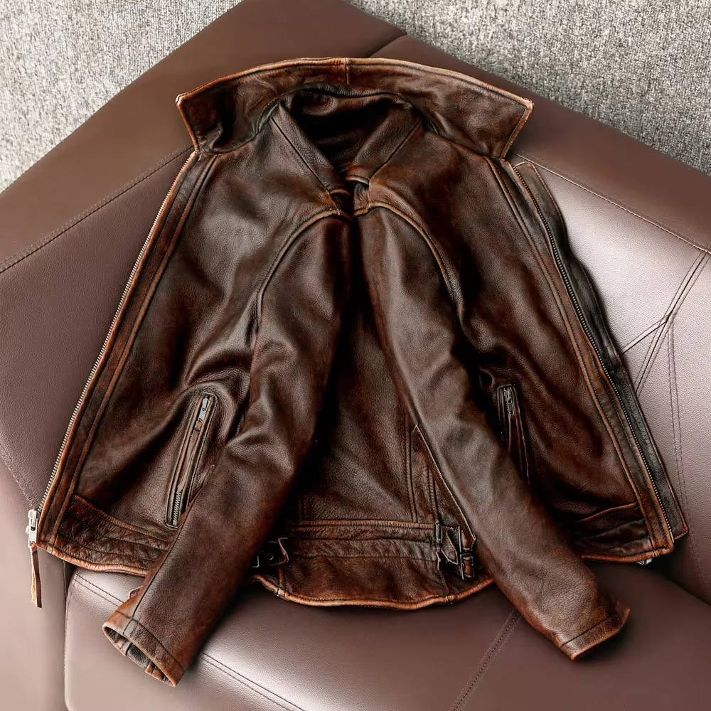 Men's Distressed Leather Motorcycle Jacket