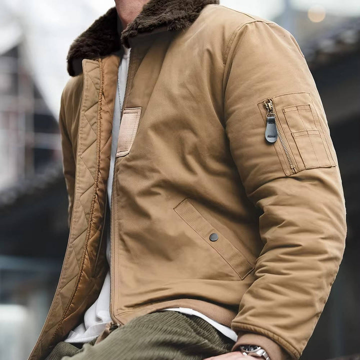 Men's Windproof Bomber Jacket with Rabbit Fur Lining
