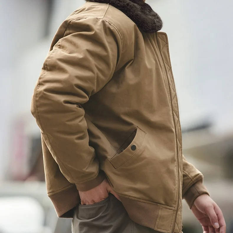 Men's Windproof Bomber Jacket with Rabbit Fur Lining